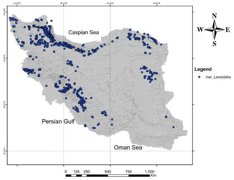 نقشه زمین لغزش در ایران