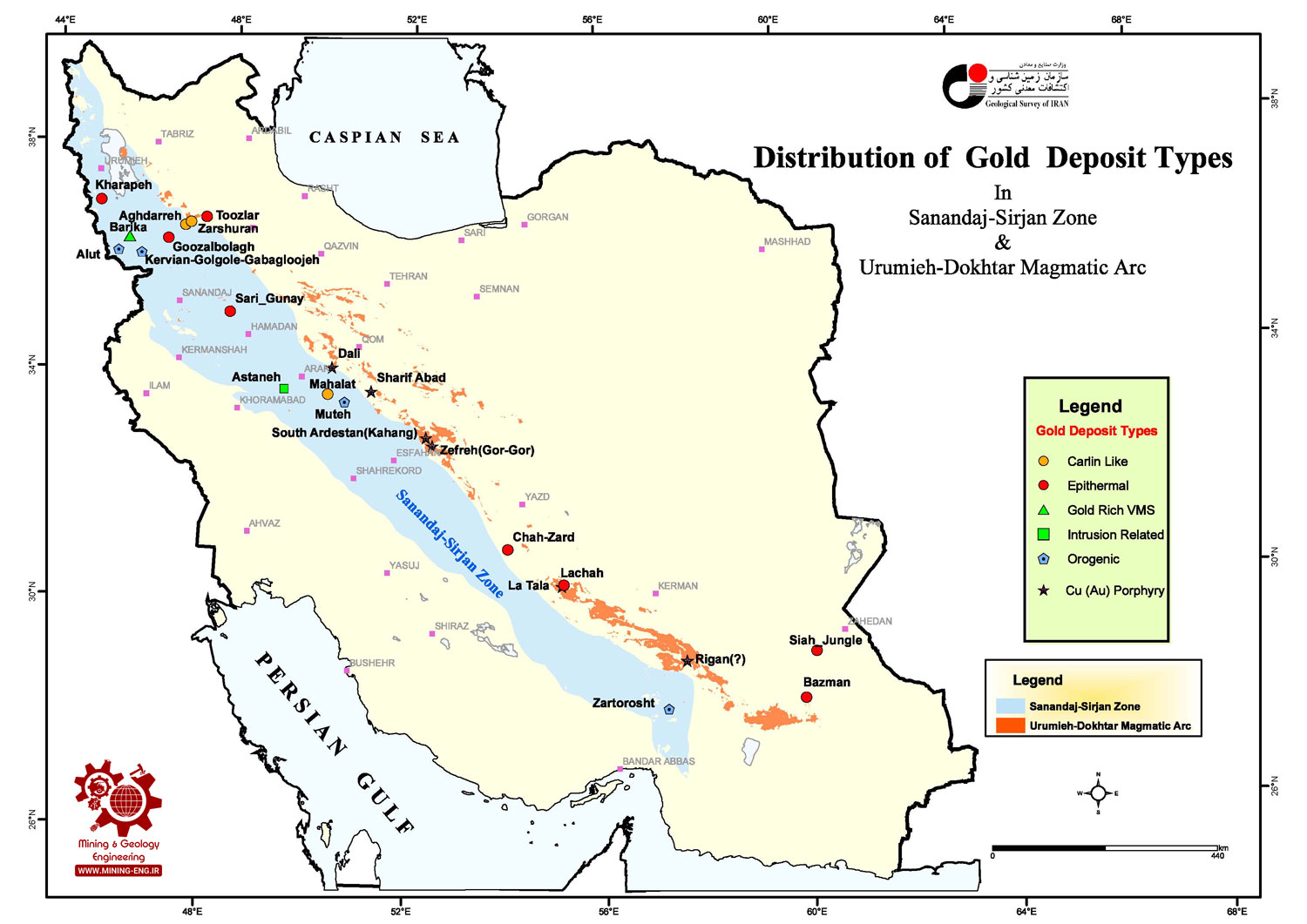نقشه ذخایر طلای ایران